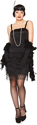 Karnival Costumes Flapper Costume Womens, Roaring 20s Dress with Gloves and Headband, Black, Small S