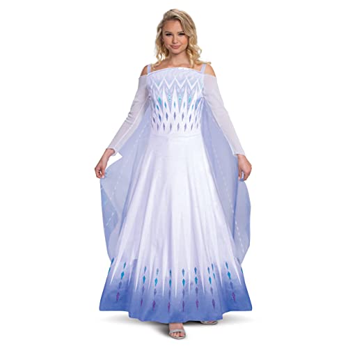 Disguise Womens Elsa Costume, Official Disney Frozen 2 Apparel Dress Adult Sized, White & Blue, Large 12-14 US