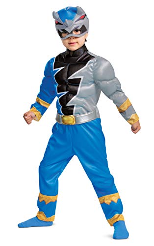 Blue Power Ranger Costume for Toddlers, Official Power Rangers Dino Fury Outfit with Mask, Size Large (4-6)