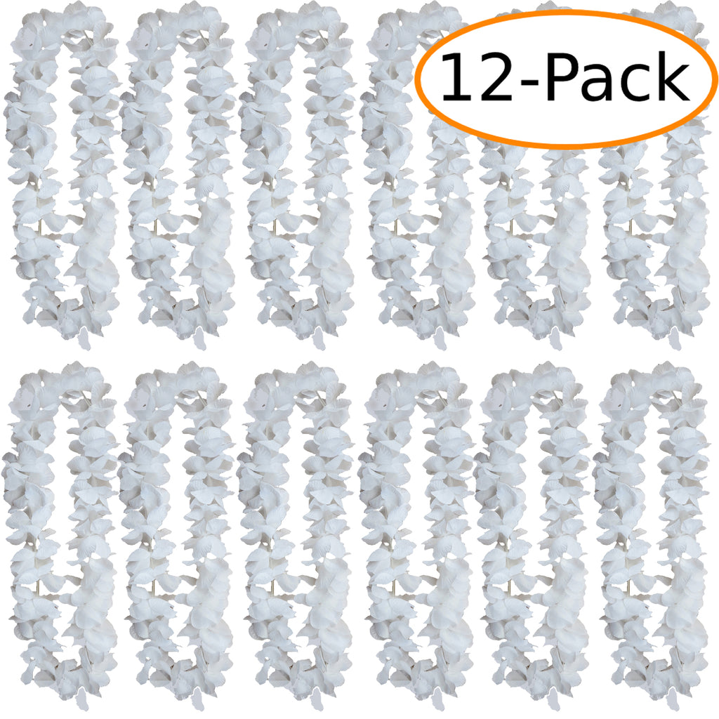 1 Dozen Lush 48" Hawaiian Leis - White