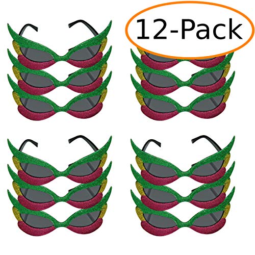 Fantasia Collections Glitter Green/Yellow/Pink Cateye Glasses/Party Glasses/Novelty Photo Booth Props 12 ct