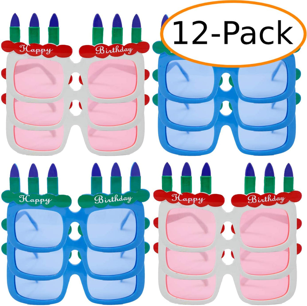 Birthday Party Favor Sunglasses for Adults and Children, Pink/Blue Birthday Cake Sunglasses, Birthday Party Supplies for Girls, Boys 12 ct
