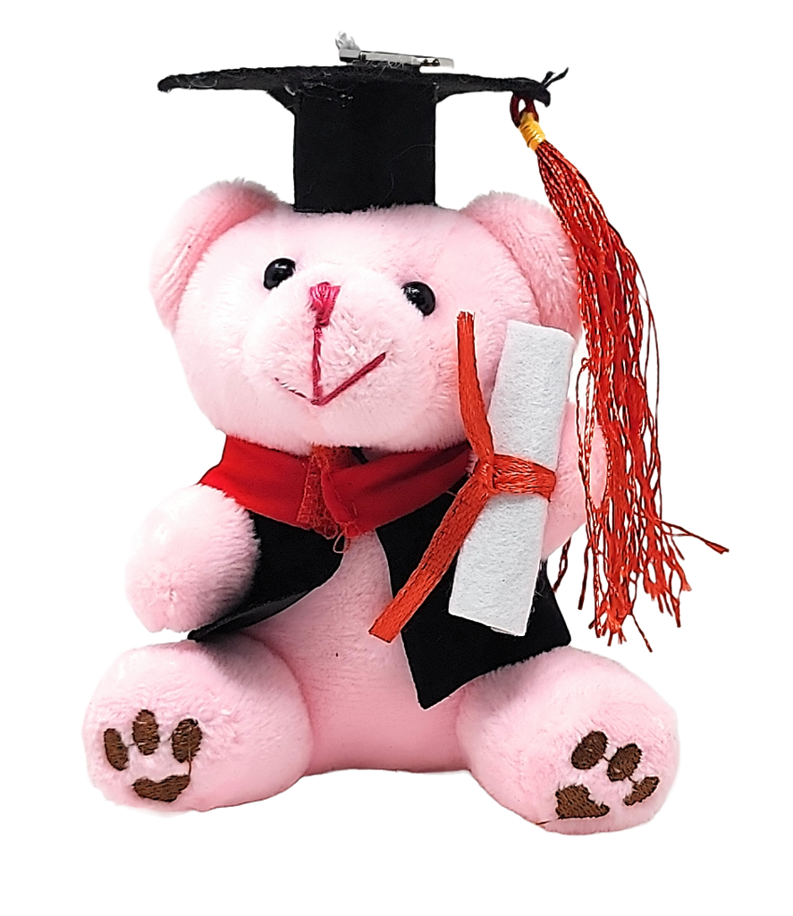 4.5" Clip on Graduation Pink Bear - Black Mortar