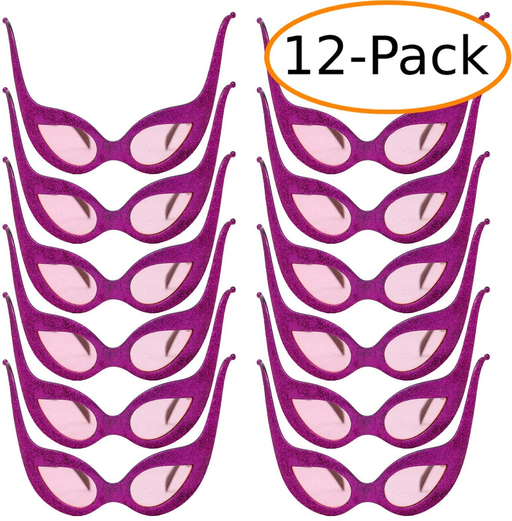 Pink Glitter Cat Eye Party Favor Sunglasses, Fancy Dress Up Party Glasses, Cat Eye Costume Glasses, 12 ct