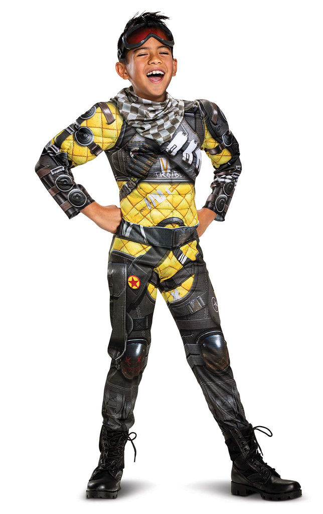 Apex Legends Mirage Costume, Video Game Inspired Muscle Padded Jumpsuit and Mask, Child Size Extra Large (14-16)