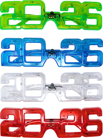 Happy New Year Light up LED 2026 Party Glasses - 12 pack Assorted Colors