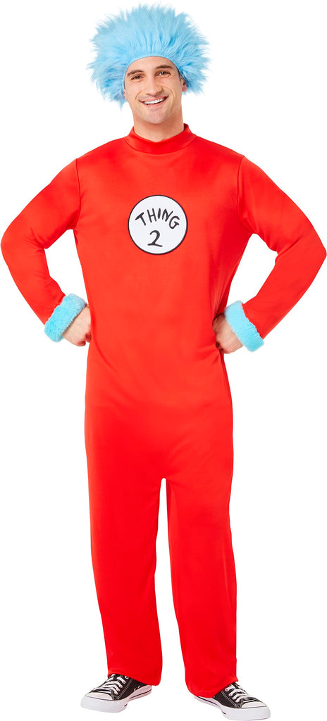InSpirit Designs Dr. Seuss Adult Thing 1 and Thing 2 Jumpsuit Costume | Officially Licensed | Adult Costumes | Couple costume | Attachable Velcro Patches, XL