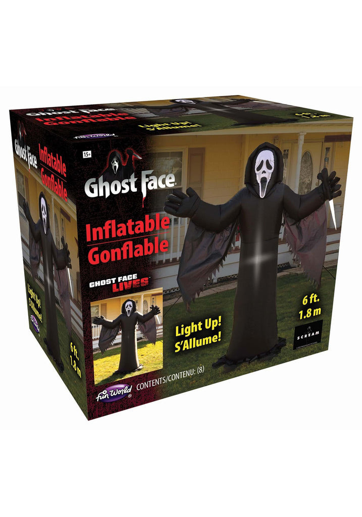 Fun World Ghost Face Lawn Inflatable, 6' Tall, Black