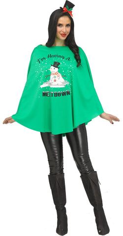 Fun World Holiday Party Green Poncho Women's Meltdown Christmas Adult Costume One Size