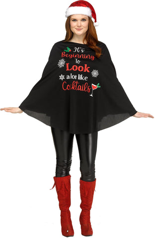 Fun World Holiday Party Poncho Women's Cocktails Christmas Adult Costume One Size