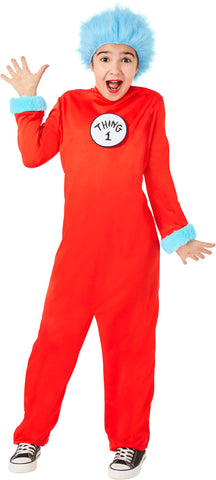 InSpirit Designs Dr. Seuss Kids Thing 1 and Thing 2 Jumpsuit Costume | Officially Licensed | Kids Costume | Couple costume | Attachable Velcro Patches, SM