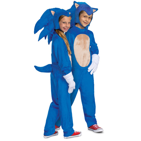 Sonic the Hedgehog Costume, Official Deluxe Sonic Movie Costume and Headpiece, Kids Size Medium (7-8) - Large (10-12)