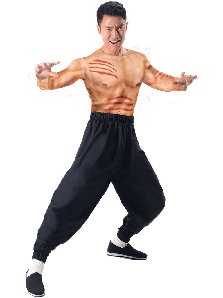 UNDERWRAPS BRUCE LEE Officially Licensed Muscle Shirt with Cuts Costume - Bruce Lee Movies, Mens Halloween Costume, Includes Printed Shirt and Gung Fu Pants, Fits Size S/M
