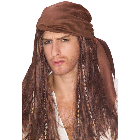 Brown Caribbean Pirate Wig Costume Accessory