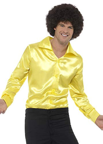 Mens 60s 70s Groovy Dude Yellow Disco Shirt Costume - Men's Medium (38-40)