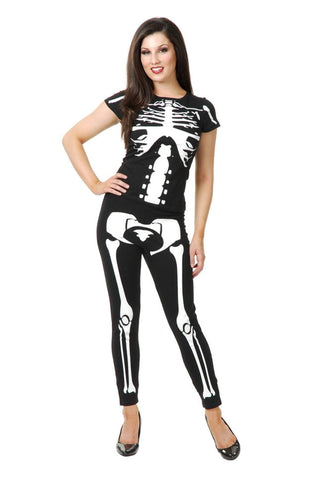 Charades Women's Skeleton Shirt and Leggings, Black/White, Large