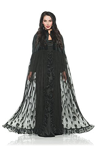 Women's Velvet and Skull Mesh Cape - 63" Black One Size