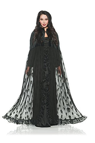 Women's Velvet and Skull Mesh Cape - 63" Black One Size