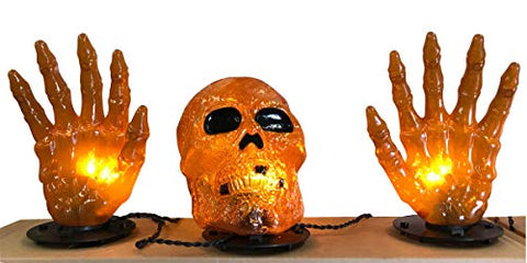 Light up Skull and Skeletal Hands Ground Breaker Decoration Indoor/Outdoor - Orange Light