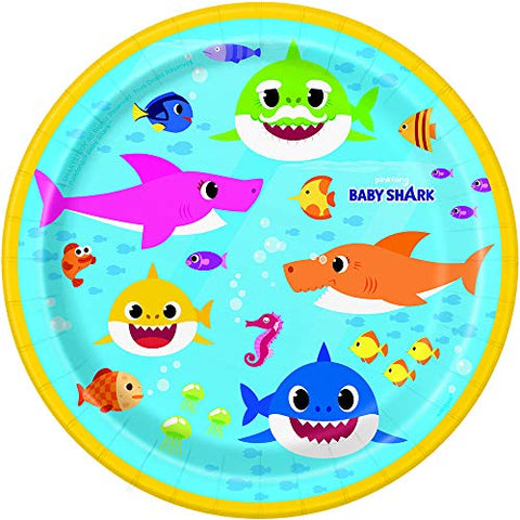 Unique Baby Shark Round Dessert Plates - 8 Pcs, multicolor