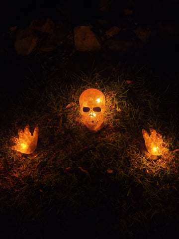 Light up Skull and Skeletal Hands Ground Breaker Decoration Indoor/Outdoor