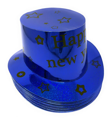 12-Pack Metallic Happy New Year Star Pattern Paper Hat - Blue