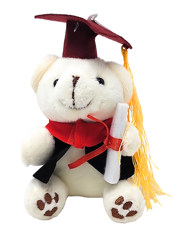 4.5" Clip on Graduation White Bear - Burgundy Mortar