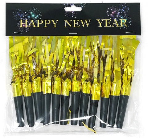 Gold Metallic Happy New Year Blowouts - 12 ct