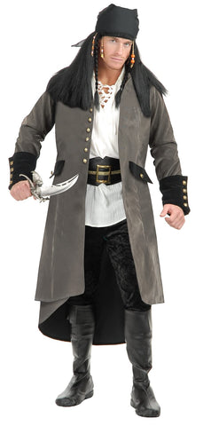 Charades Men's Treasure Island Pirate Coat, Grey/Black, Large