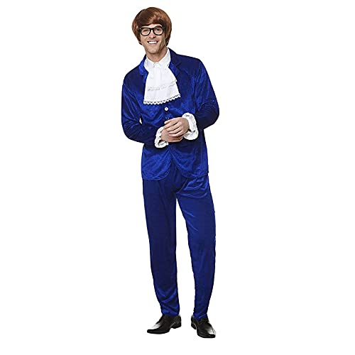 60s Swinger Costume - Halloween Groovy Man Funny Spy Suit, Royal Blue, Large