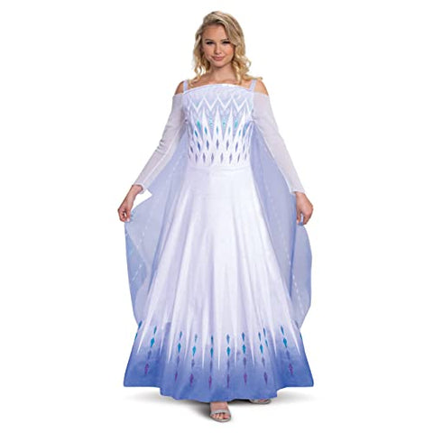 Disguise Womens Elsa Costume, Official Disney Frozen 2 Apparel Dress Adult Sized, White & Blue, Large 12-14 US