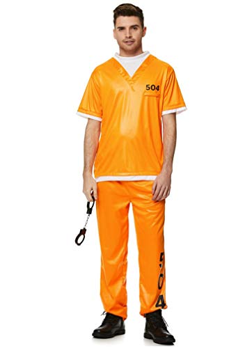Jail Convict Costume - Halloween Mens Orange Prisoner Shirt Trousers, X-Large