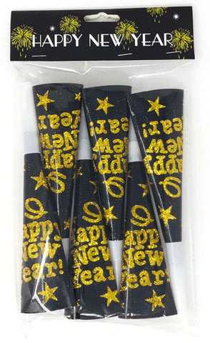 8" Happy New Year Paper Horn - 6 ct