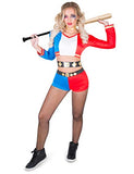 Sexy Harlequin Villain Costume - Halloween Super Rebel Girl, Red Blue, X-Large