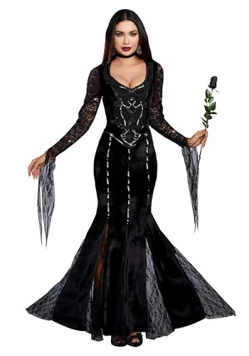 Dreamgirl Adult Womens Morticia Costume, Frightfully Beautiful Halloween Costume - Large