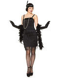 Flapper Costume Womens, Roaring 20s Dress with Gloves and Headband, Black, Medium