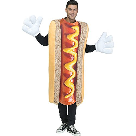Fun World Men's Photo Real Hot Dog Adult Costume, Multi, STD. Up to 6' / 200 lbs.