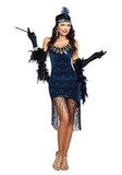 Dreamgirl Adult Womens Dress Flapper Costume, 20s Great Gatsby, Downtown Doll Halloween Costume, Blue - Small