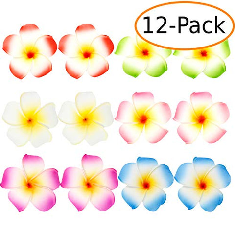 3.5" Hawaiian Plumeria Foam Flower Hair Clips Assorted 12 ct