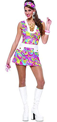 60s Groovy Chic Sexy Adult Halloween Costume Size 12-14 Large, White, Large