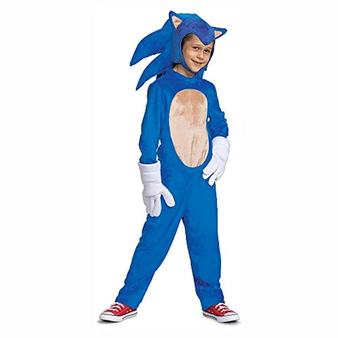 Sonic the Hedgehog Costume, Official Deluxe Sonic Movie Costume and Headpiece, Kids Size Medium (7-8)