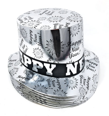 Happy New Year Hat UV Coated Paper - Silver