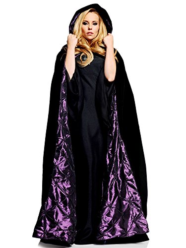 Underwraps Adult Women's 63" Deluxe Velvet Satin Cloak Cape, Black/Purple