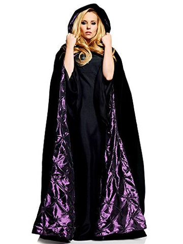 Underwraps Adult Women's 63" Deluxe Velvet Satin Cloak Cape, Black/Purple