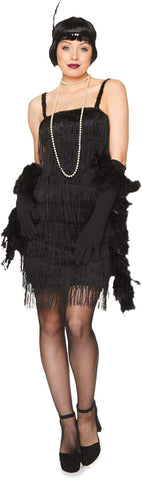 Karnival Costumes Flapper Costume Womens, Roaring 20s Dress with Gloves and Headband, Black, XLarge XL