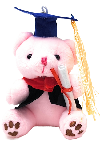 4.5" Clip on Graduation Pink Bear - Blue Mortar