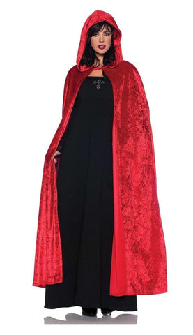 Women's Costume Cape - Full Length Velvet Hooded Cloak Red One Size