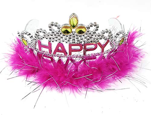 Happy New Year Tiara with Marabou Trim 12 Pack Assorted Colors