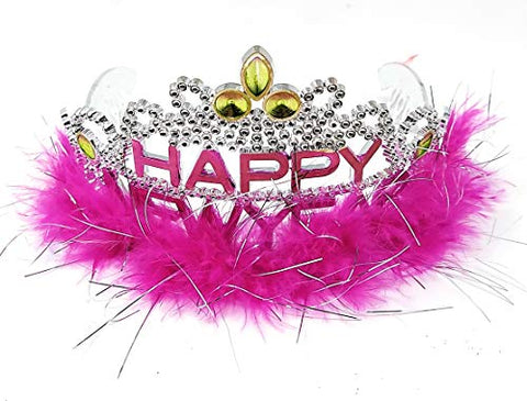 Happy New Year Tiara with Marabou Trim 12 Pack Assorted Colors