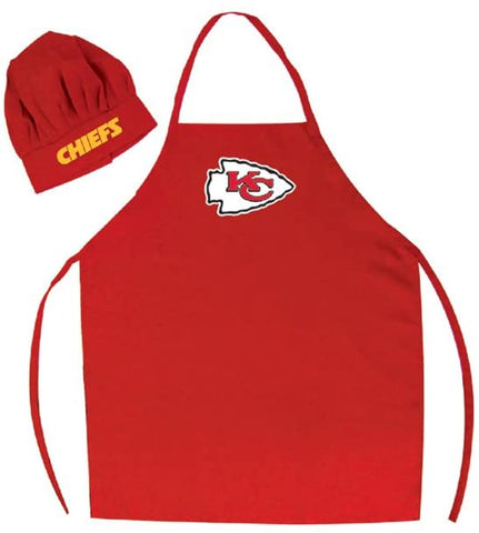 LA Auto Gear Men's Chef Hat & Apron - NFL - Kansas City Chiefs - Team Logo BBQ Barbeque Cook Grill Home Tailgating Picnic